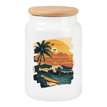 Plage d’Hawaï - Boîte à biscuits avec couvercle en bois - blanc - Devant