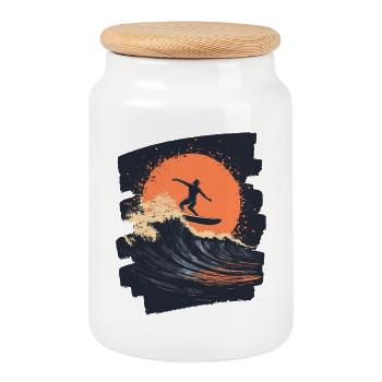 Surfer Surfen Surfbrett Surfing - Keksdose mit Holzdeckel - Weiß - Vorne