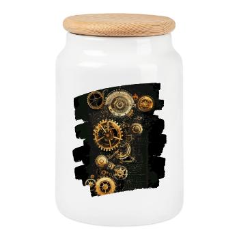 Steampunk Uhrwerk - Keksdose mit Holzdeckel - Weiß - Vorne