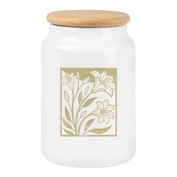 Lys - Gravure sur bois - Printemps - Été - Dicton - Boîte à biscuits avec couvercle en bois - blanc - Devant