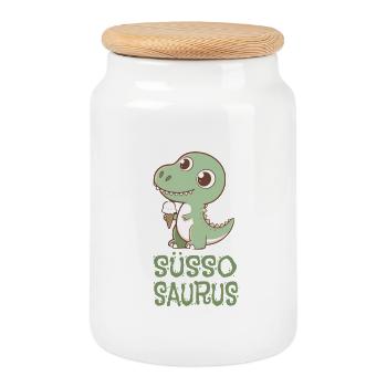 Süssosaurus Dino liebt Eiscreme und Süßigkeiten - Keksdose mit Holzdeckel - Weiß - Vorne