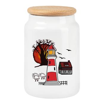 Phare Mer du Nord Côte Mer Baltique Maritime - Boîte à biscuits avec couvercle en bois - blanc - Devant