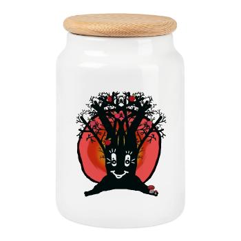 Sunset Horizon Nature Apple Tree Autumn - Cookie Jar with Wooden Lid - white - Front