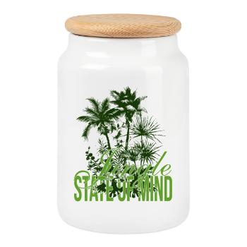 Jungle State of Mind – Palm Tree Design - Cookie Jar with Wooden Lid - white - Front