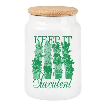 Keep It Succulent - Succulentes vertes - Boîte à biscuits avec couvercle en bois - blanc - Devant