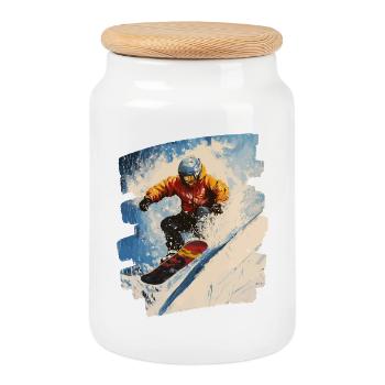 Snowboarder powder snow - Cookie Jar with Wooden Lid - white - Front