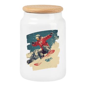 Snowboarder poudreuse - Boîte à biscuits avec couvercle en bois - blanc - Devant