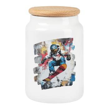 Snowboarder poudreuse - Boîte à biscuits avec couvercle en bois - blanc - Devant