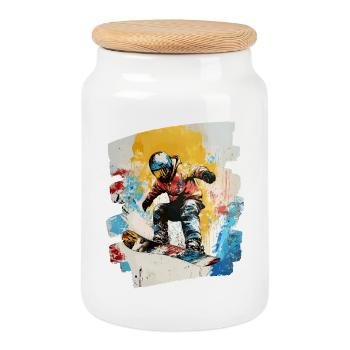 Snowboarder powder snow - Cookie Jar with Wooden Lid - white - Front