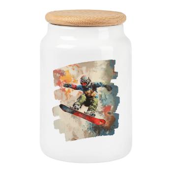 Snowboarder poudreuse - Boîte à biscuits avec couvercle en bois - blanc - Devant