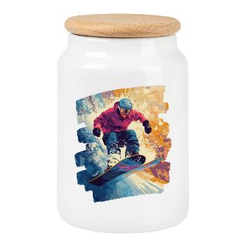 Snowboarder Pulverschnee - Keksdose mit Holzdeckel - Weiß - Vorne