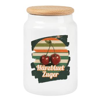 Härzbluetzuger Zuger Chriesi Kirschen Kanton Zug - Keksdose mit Holzdeckel - Weiß - Vorne