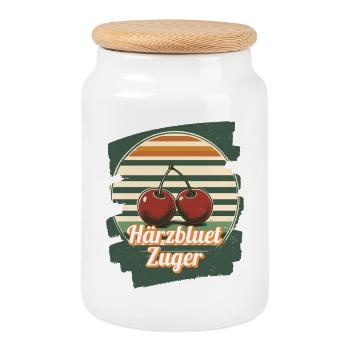 Härzbluetzuger Zuger Chriesi Cherries Canton Zug - Cookie Jar with Wooden Lid - white - Front