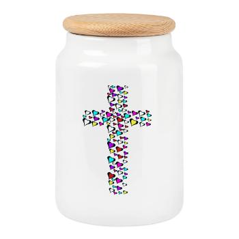 Cross Crosses Jesus Heart Heart Crucifix - Cookie Jar with Wooden Lid - white - Front