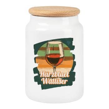Härzbluetvalis, vin valaisan, canton du Valais - Boîte à biscuits avec couvercle en bois - blanc - Devant