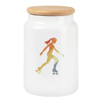 Vintage Roller Skating Girl Graphic - Cookie Jar with Wooden Lid - white - Front
