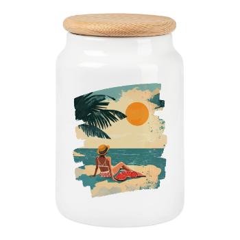 Sommer Strand Retro - Keksdose mit Holzdeckel - Weiß - Vorne