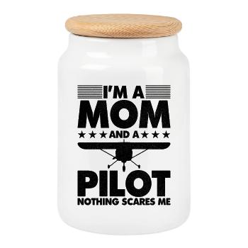 I'm a mom and a pilot nothing scares me - Cookie Jar with Wooden Lid - white - Front