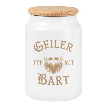 guy with beard beard barber full beard - Cookie Jar with Wooden Lid - white - Front
