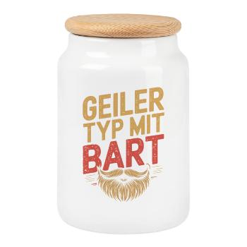 guy with beard beard barber full beard - Cookie Jar with Wooden Lid - white - Front