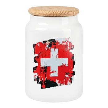 Pavillon suisse Suisse - Boîte à biscuits avec couvercle en bois - blanc - Devant