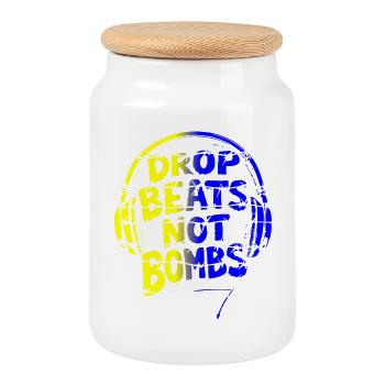 Drop Beats Not Bombs yellow blue - Keksdose mit Holzdeckel - Weiß - Vorne