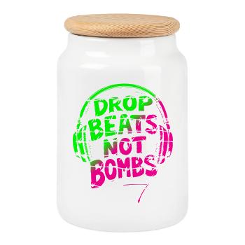 Drop Beats Not Bombs green pink - Cookie Jar with Wooden Lid - white - Front