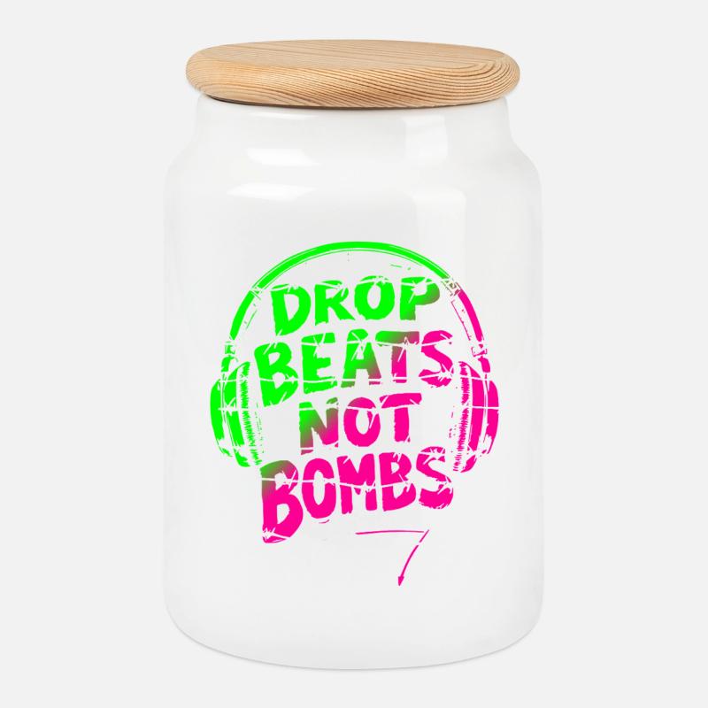 Drop Beats Not Bombs green pink - Keksdose mit Holzdeckel - Weiß