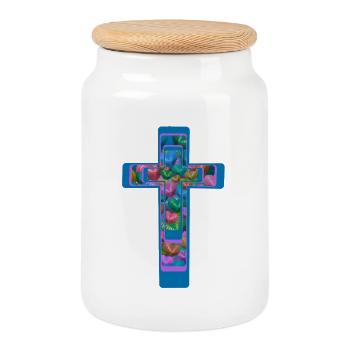 Kreuz Kreuze Herz Herzen - Keksdose mit Holzdeckel - Weiß - Vorne