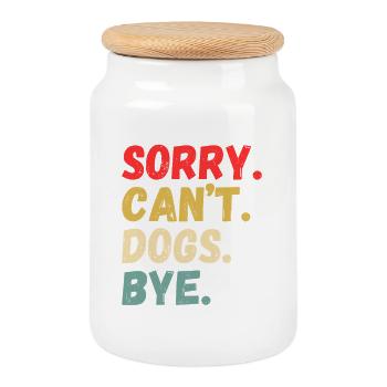 Playful Can’t Dogs Bye Design - Cookie Jar with Wooden Lid - white - Front