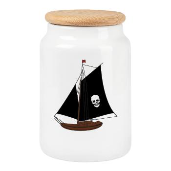 Sailing Ship Ships Sailing Ship Pirates Kids - Cookie Jar with Wooden Lid - white - Front