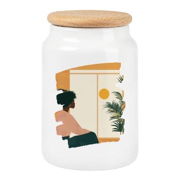 Relax Meditation Selfcare Me-Time - Cookie Jar with Wooden Lid - white - Front
