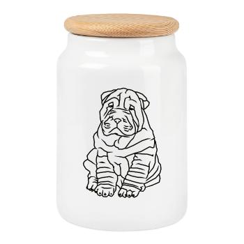 Cute Pug Dog - Cookie Jar with Wooden Lid - white - Front