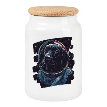 Labrador Astronaut - Keksdose mit Holzdeckel - Weiß - Vorne