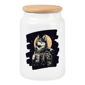 Husky Astronaut - Keksdose mit Holzdeckel - Weiß - Vorne