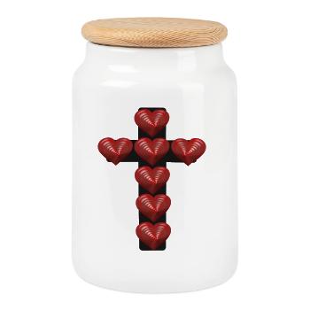 Cross Jesus Heart Hearts Crosses Crucifix - Cookie Jar with Wooden Lid - white - Front
