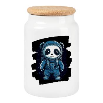 Panda Astronaut - Keksdose mit Holzdeckel - Weiß - Vorne