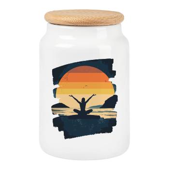 Yoga Namaste Méditation - Boîte à biscuits avec couvercle en bois - blanc - Devant