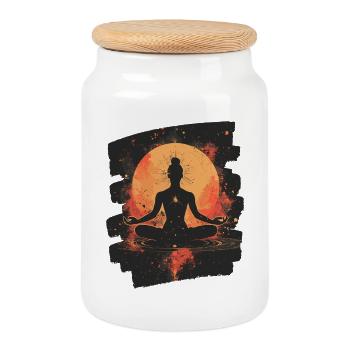 Yoga Namaste Meditation - Keksdose mit Holzdeckel - Weiß - Vorne