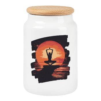 Yoga Namaste Meditation - Keksdose mit Holzdeckel - Weiß - Vorne