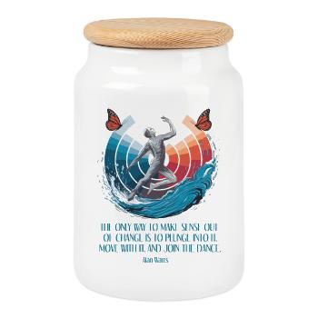 Alan Watts | Embrace Change, Join the Dance - Cookie Jar with Wooden Lid - white - Front