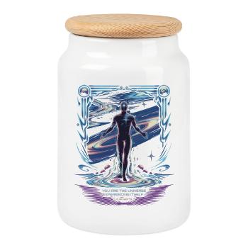 Soi cosmique | Citation de l’univers d’Alan Watts - Boîte à biscuits avec couvercle en bois - blanc - Devant