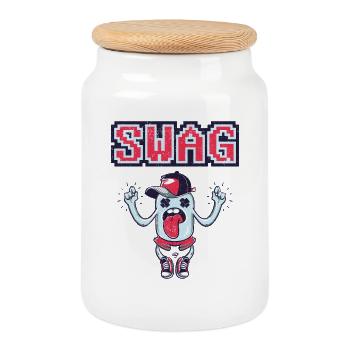 Swag Cartoon – Retro Style - Cookie Jar with Wooden Lid - white - Front