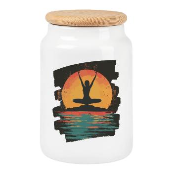 Yoga Namaste Méditation - Boîte à biscuits avec couvercle en bois - blanc - Devant