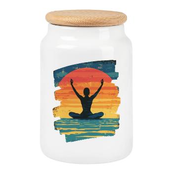 Yoga Namaste Meditation - Keksdose mit Holzdeckel - Weiß - Vorne