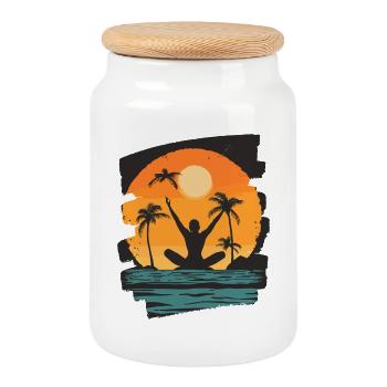 Yoga Namaste Méditation - Boîte à biscuits avec couvercle en bois - blanc - Devant