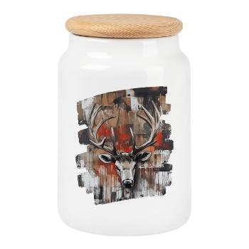 Deer with antlers - Cookie Jar with Wooden Lid - white - Front