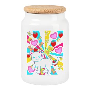 colorful colorful retro summer cat cats - Cookie Jar with Wooden Lid - white - Front