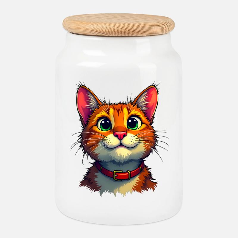 Cute cat - Cookie Jar with Wooden Lid - white