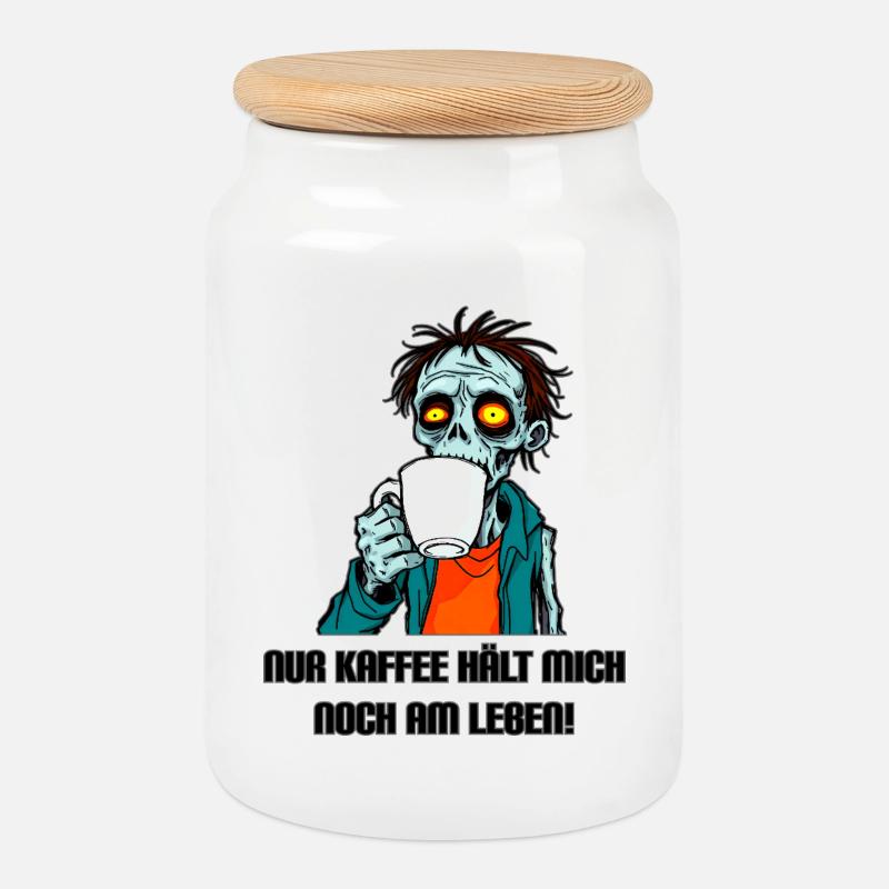 Kaffee-Zombie - Keksdose mit Holzdeckel - Weiß